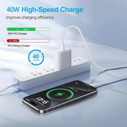 40W PD Fast Charger For iPhone 17 16 15 Pro Max USB C to C
